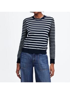NWT Madewell Mixed-Yarn Cotton Alpaca Striped Sweater In Navy Cream Size XXL